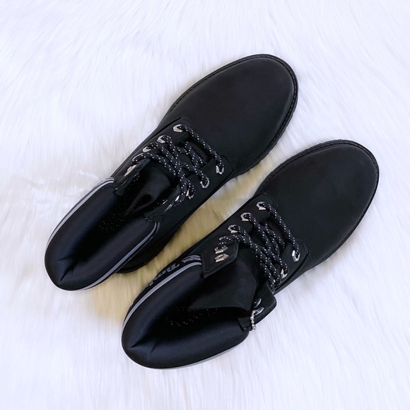 Timberland Women’s 6 Inch Logo Collar Waterproof Black Boots - Picture 2 of 8